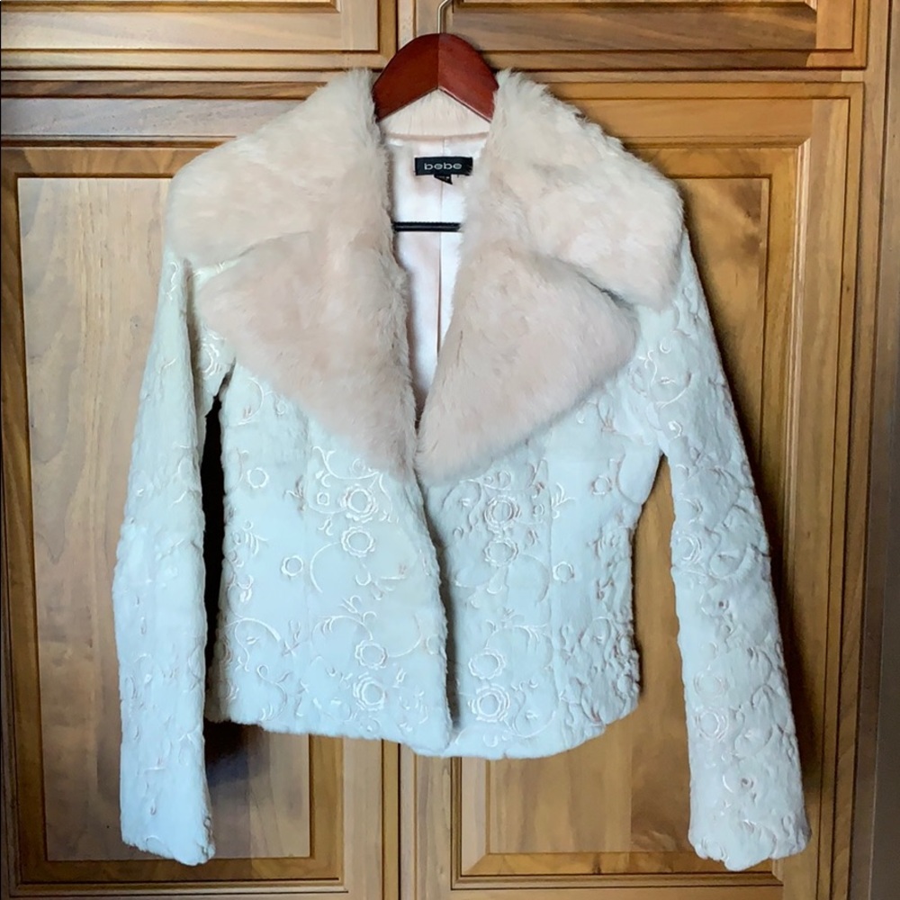 BEBE real rabbit fur collar coat